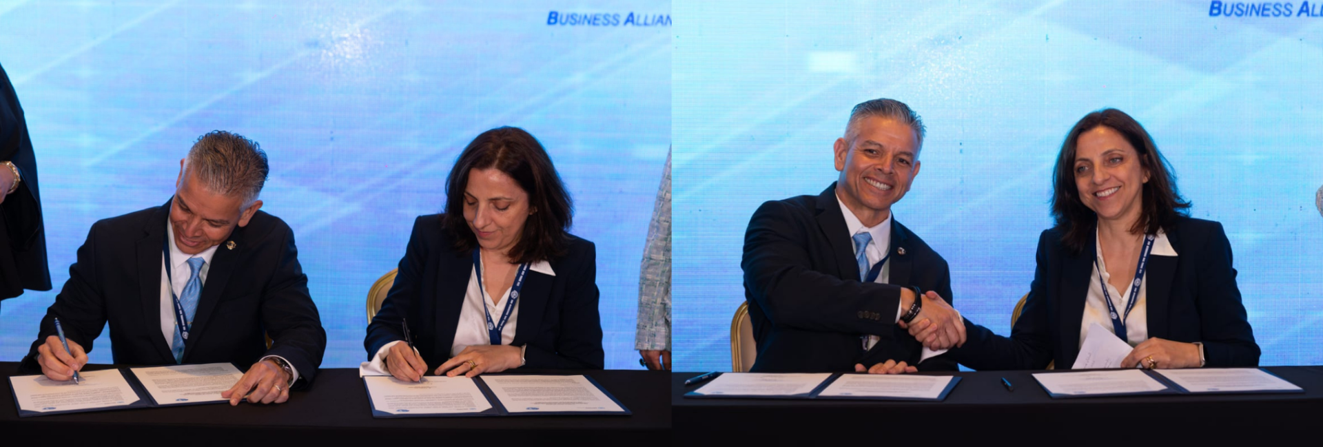 Scenes from the signing of the Letter of Intent between UNODC and WBO. Signatories: Erik Moncayo, international president of WBO, and Cristina Iampieri, head of the UNODC Passenger and Cargo Control Program.