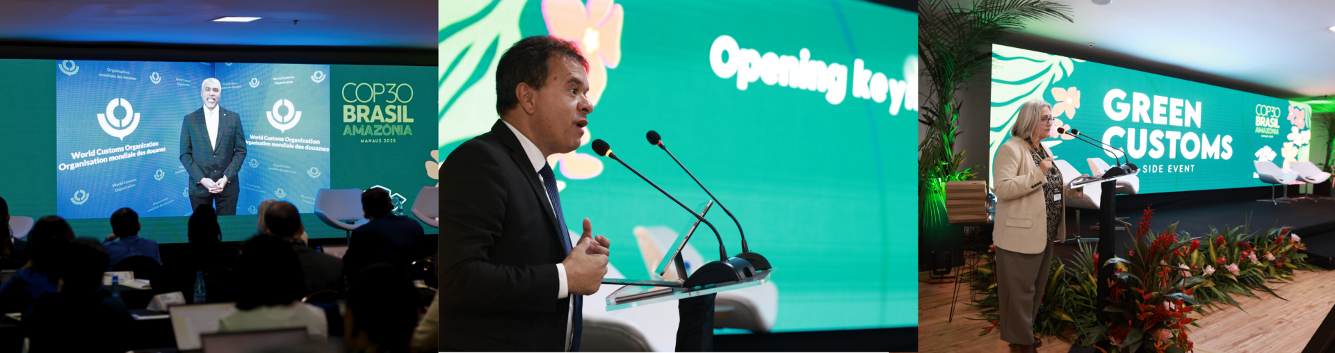 First photo: Ian Saunders, secretary general of the WCO. Second photo: Fabiano Coelho, director general of Customs of Brazil. Third photo: Gael Grooby, WCO director of Policy and Standards.